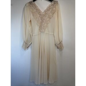 Vintage Cream Lace Neck Knee Length Dress Union Tags Size 10